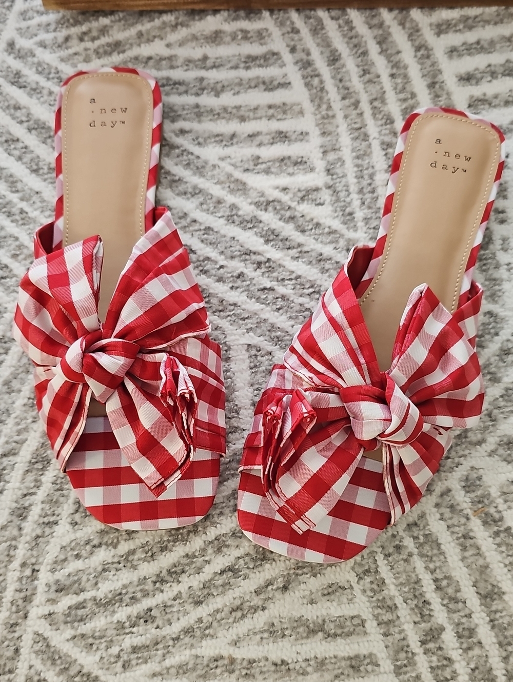 a new day Red & White Gingham Bow Slide Mules